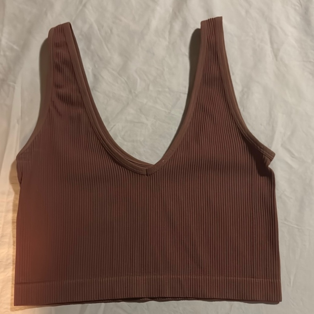 Colsie Brown Sleeveless Ribbed Crop Tank
